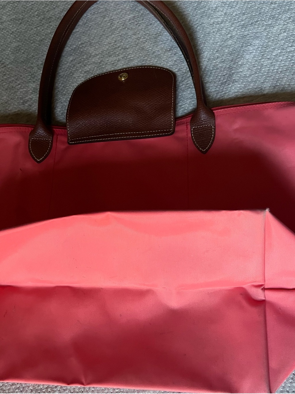 Longchamp Pink Tote with Eiffel Tower Print and Brown Handles - Picture 3 of 5